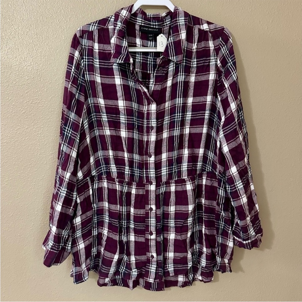 Lane Bryant Purple White Plaid Button-Down Tunic